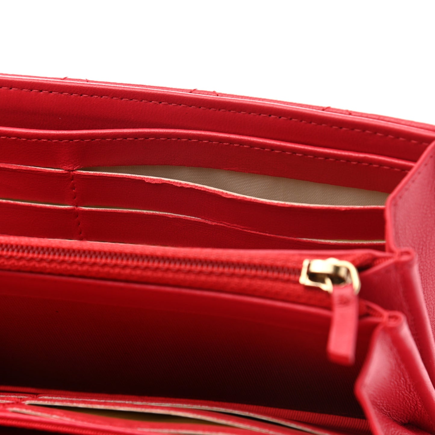 Lambskin Quilted Large Gusset Flap Wallet Red