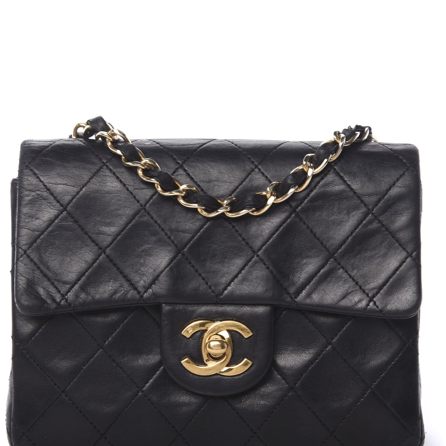 Lambskin Quilted Mini Square Flap Black
