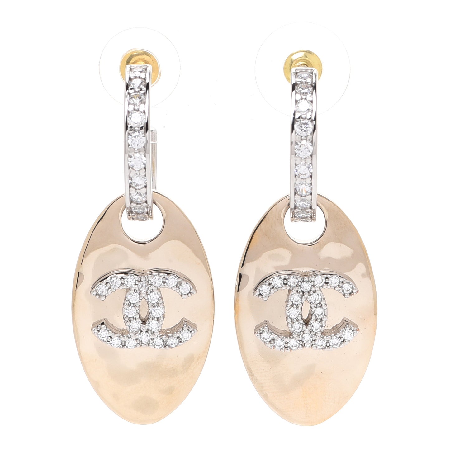 Crystal CC Tag Drop Earrings Gold