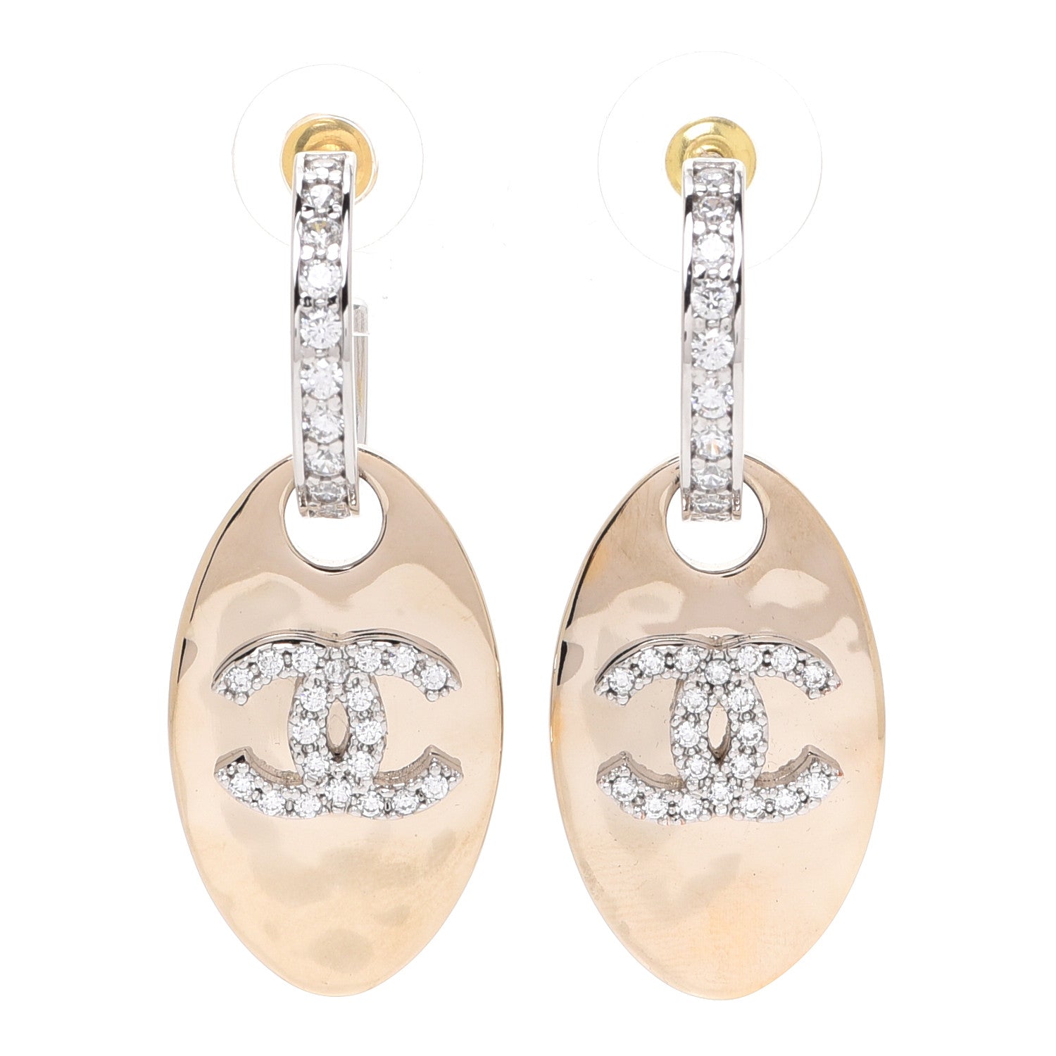 Chanel Crystal CC Tag Drop Earrings Gold 1 of 5