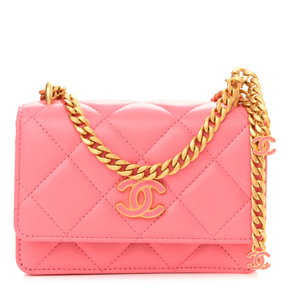 Chanel Lambskin Enamel Quilted Pending CC Clutch With Chain Pink 1 of 11