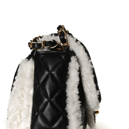 Chanel Lambskin Shearling Large CC Flap Bag Black White 12 of 14