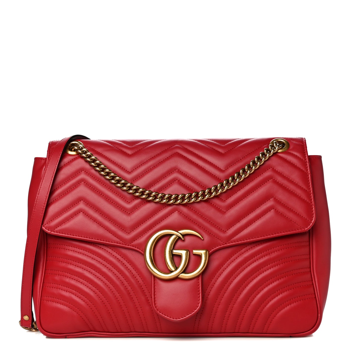 Calfskin Matelasse Large GG Marmont Shoulder Bag Hibiscus Red