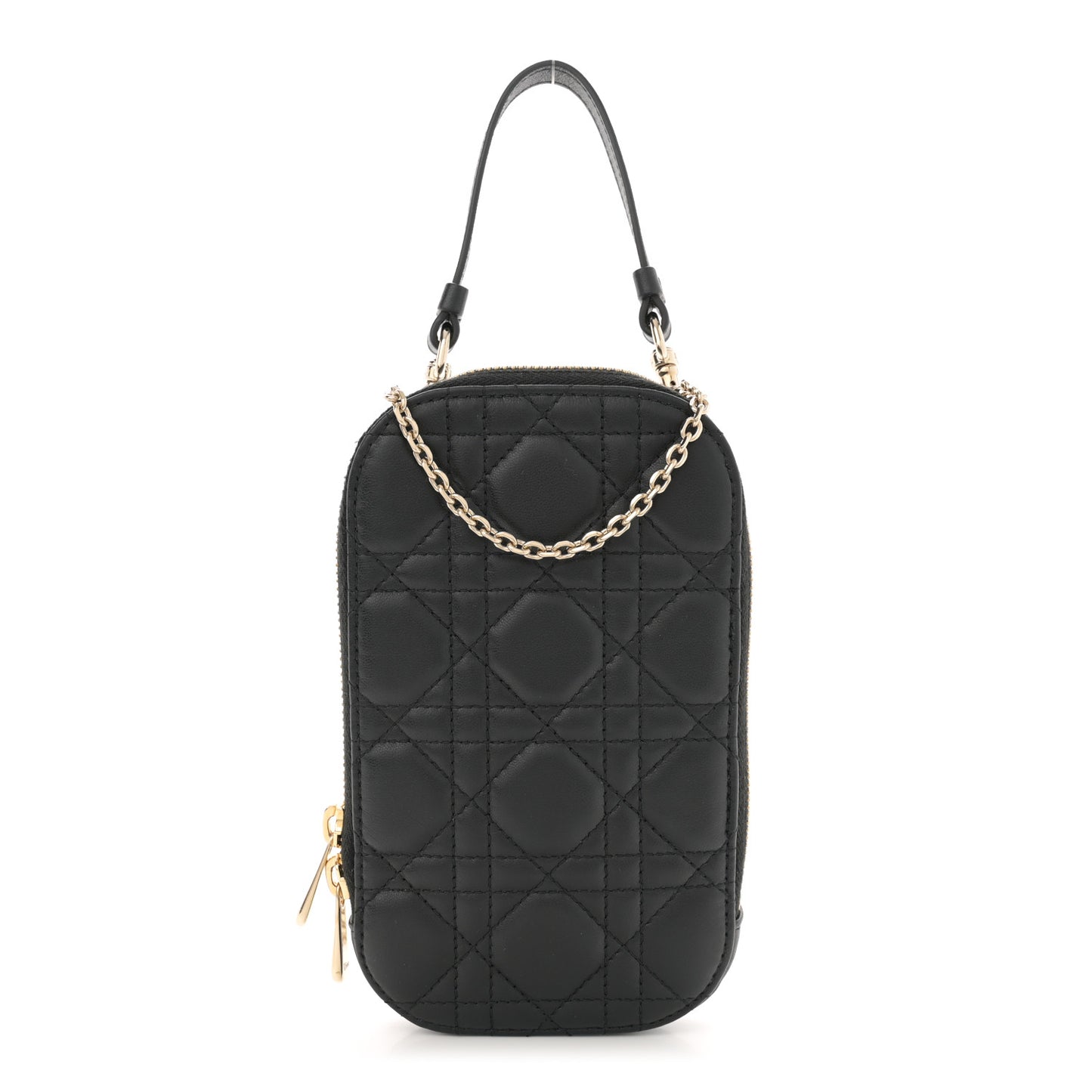 Lambskin Cannage Lady Dior Phone Holder Black