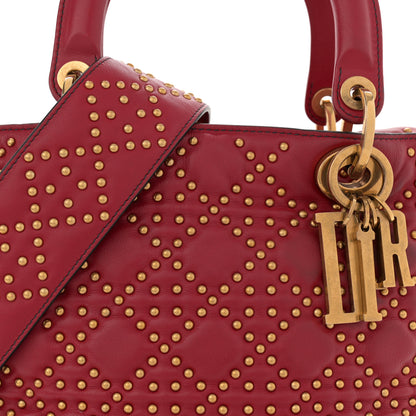 Christian Dior Calfskin Cannage Studded Medium Supple Lady Dior Red 8 of 12