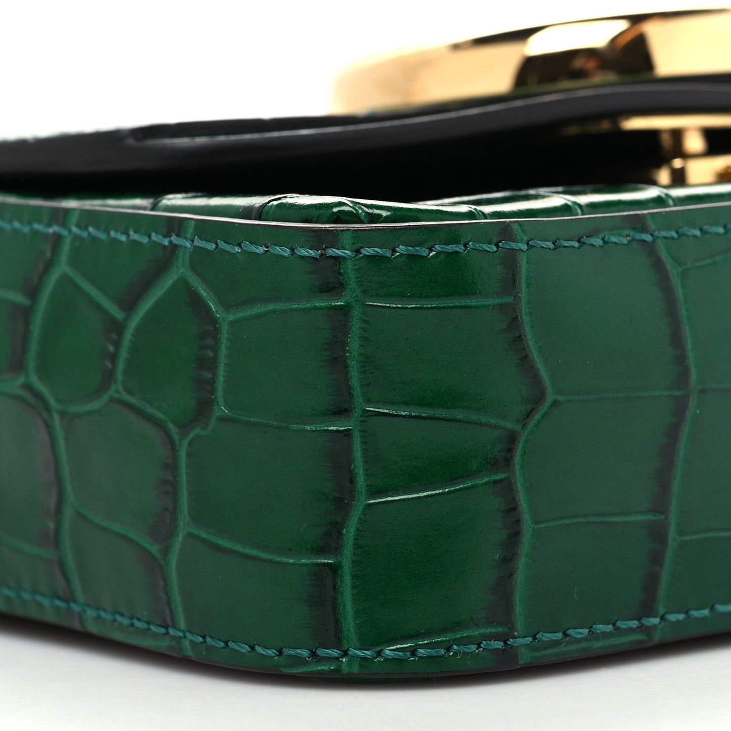 Calfskin Crocodile Embossed Mini C Double Carry Woodsy Green