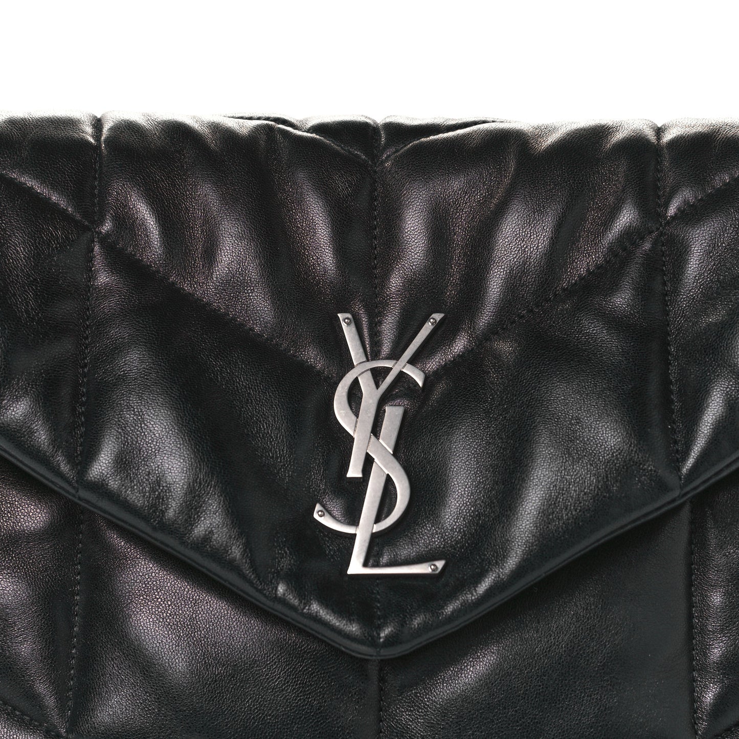 Lambskin Quilted Medium Loulou Puffer Monogram Chain Satchel Black
