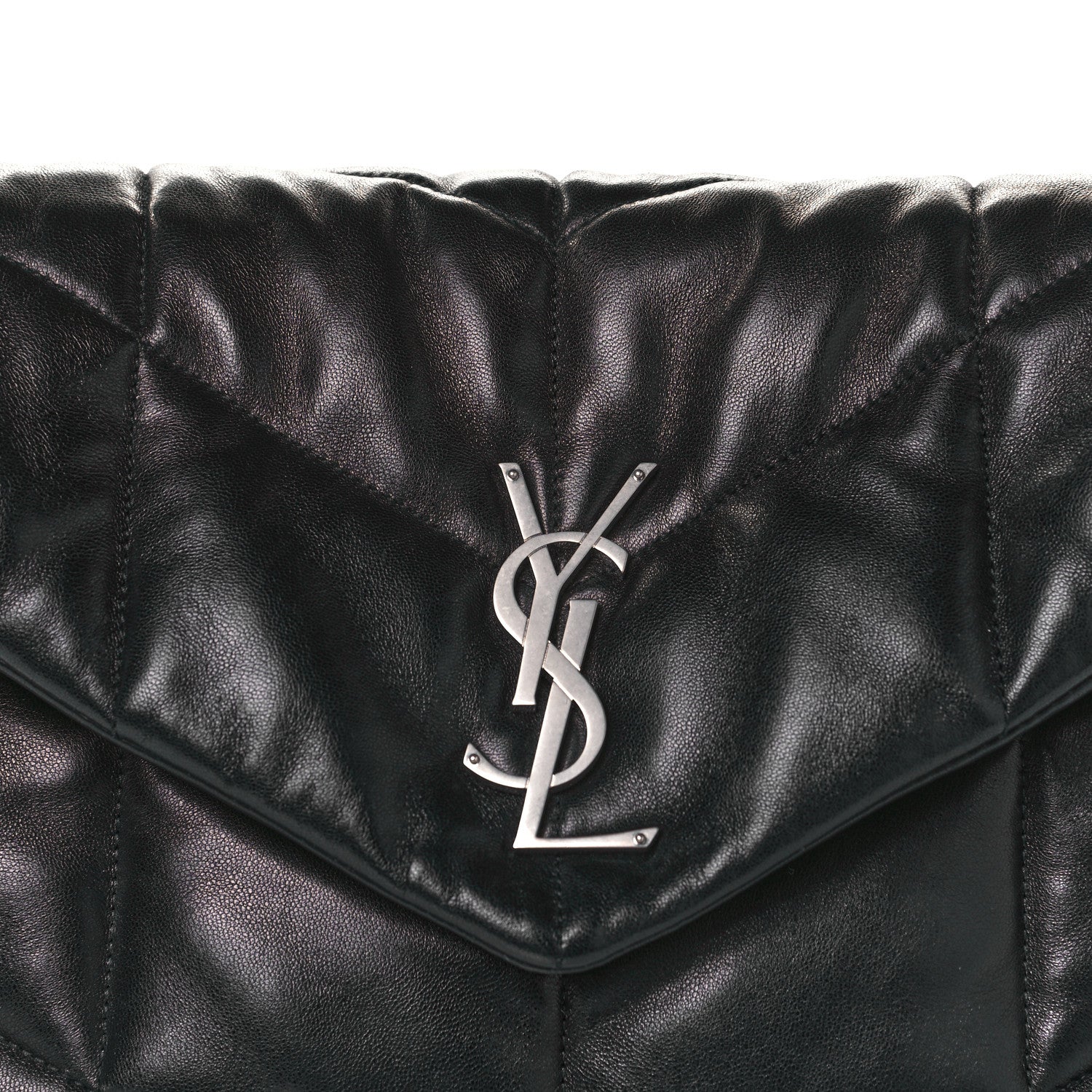Saint Laurent Lambskin Quilted Medium Loulou Puffer Monogram Chain Satchel Black 8 of 10