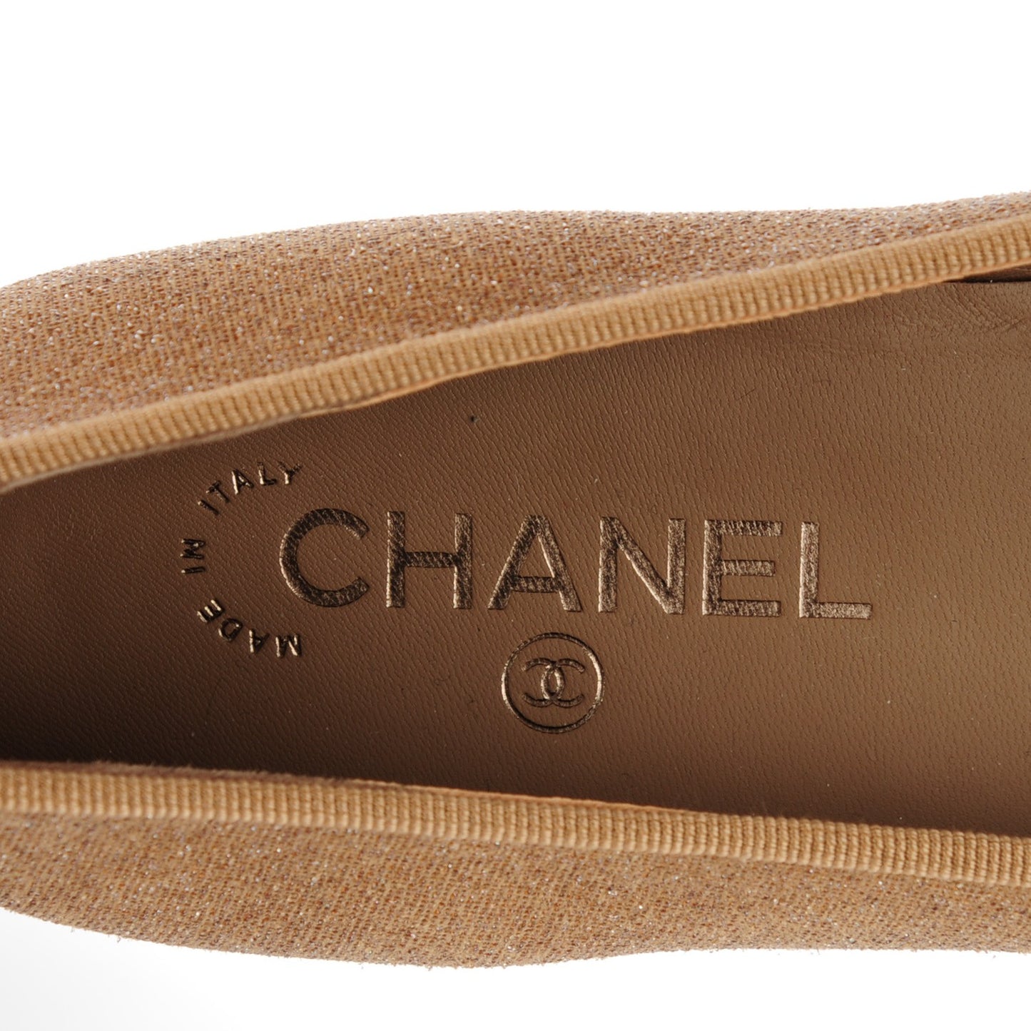 Glitter Tweed Cap Toe CC Ballerina Flats 40.5 Beige Noir