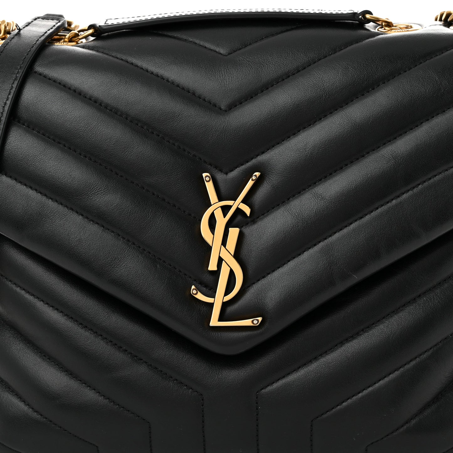 Calfskin Y Quilted Monogram Medium Loulou Chain Satchel Black