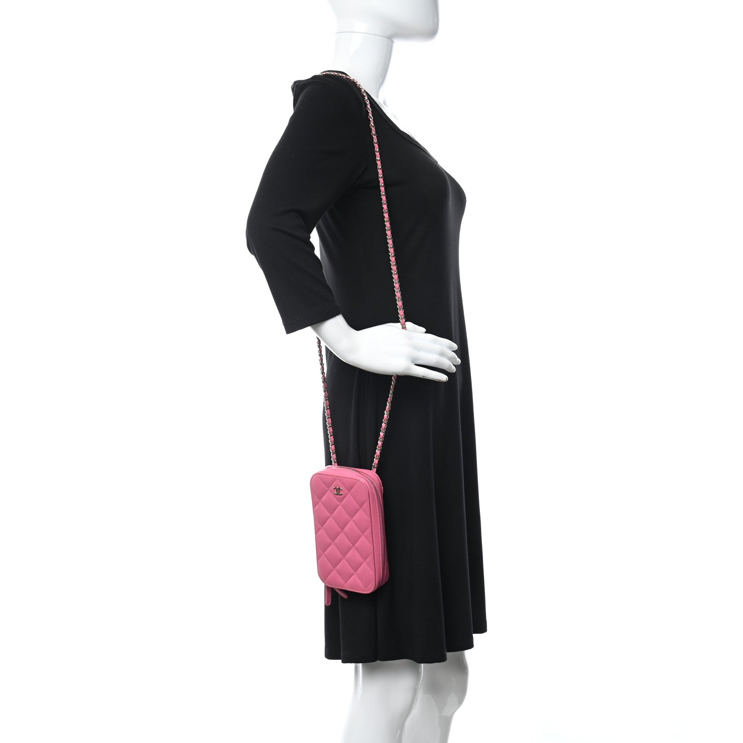 Chanel Caviar Quilted Phone Holder Wallet On Chain WOC Pink 2 of 11