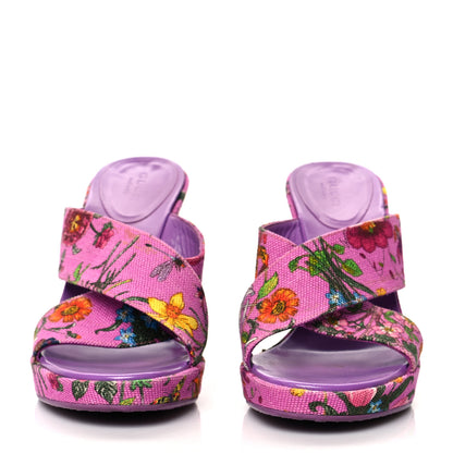 Gucci Canvas Floral Print Webby Crossover High Heel Slide Sandals 37 Cyclamin Multicolor 2 of 7