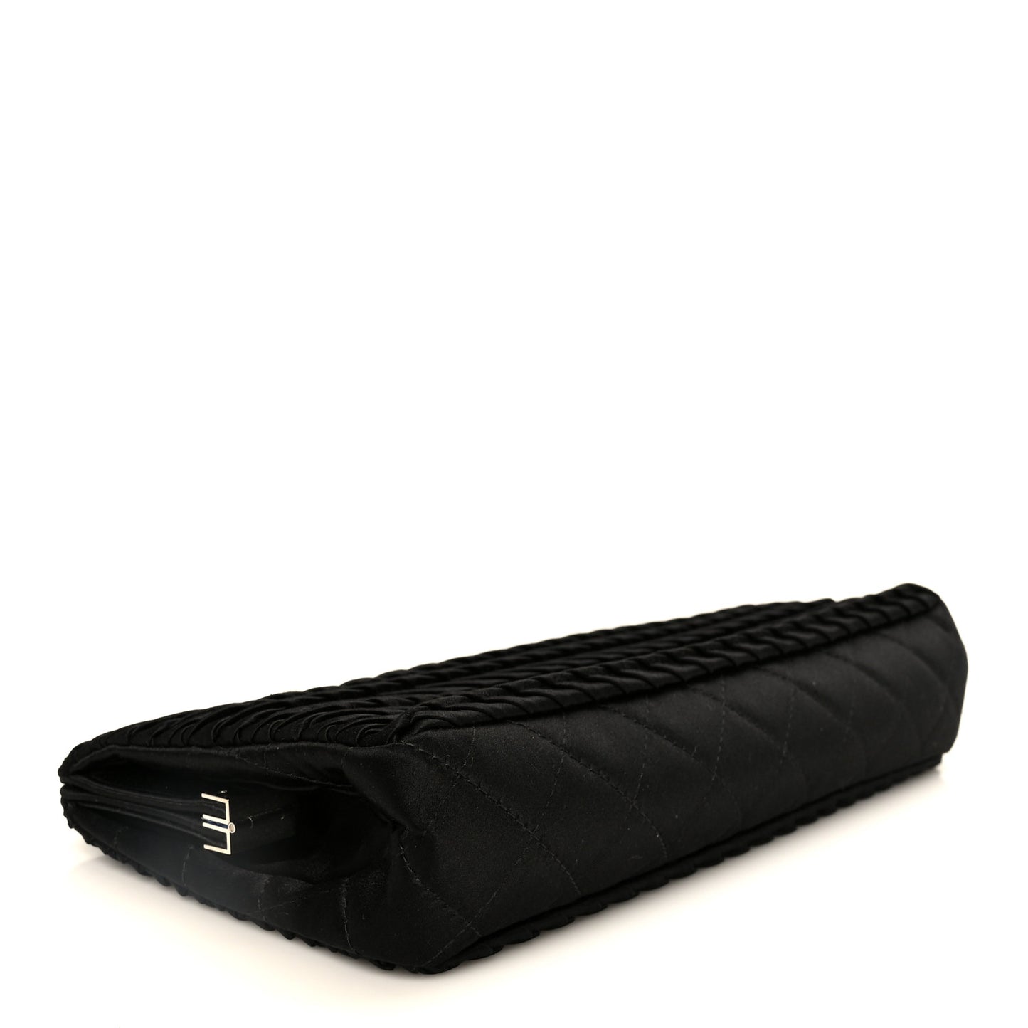 Satin Crystal Woven Clutch Black