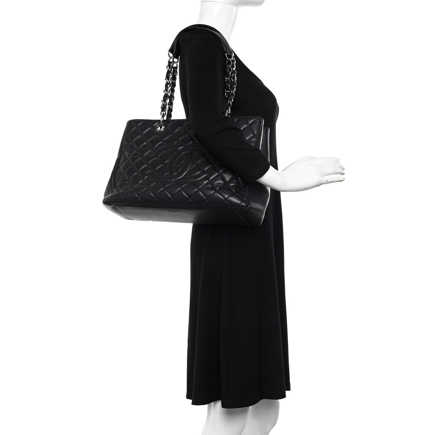 Caviar Quilted Grand Shopping Tote GST Black