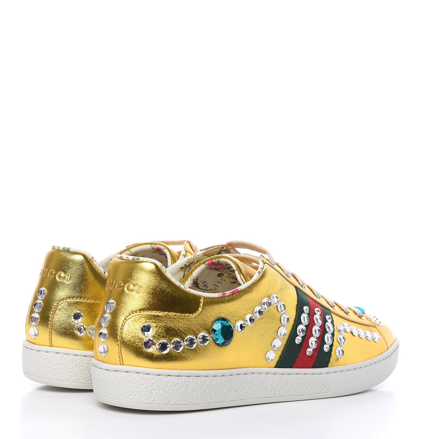 Metallic Nappa Crystal Web Womens Ace Sneakers 39 Oro Vecchio