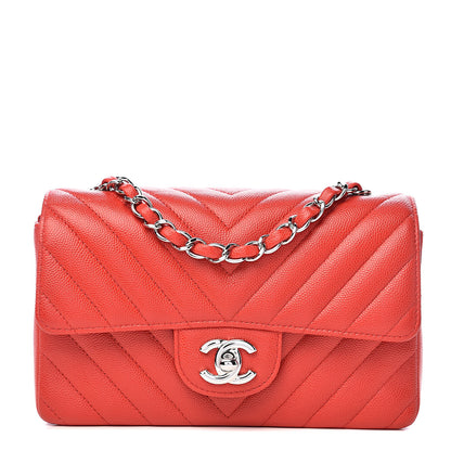 Chanel Caviar Chevron Quilted Mini Rectangular Flap Red 1 of 10