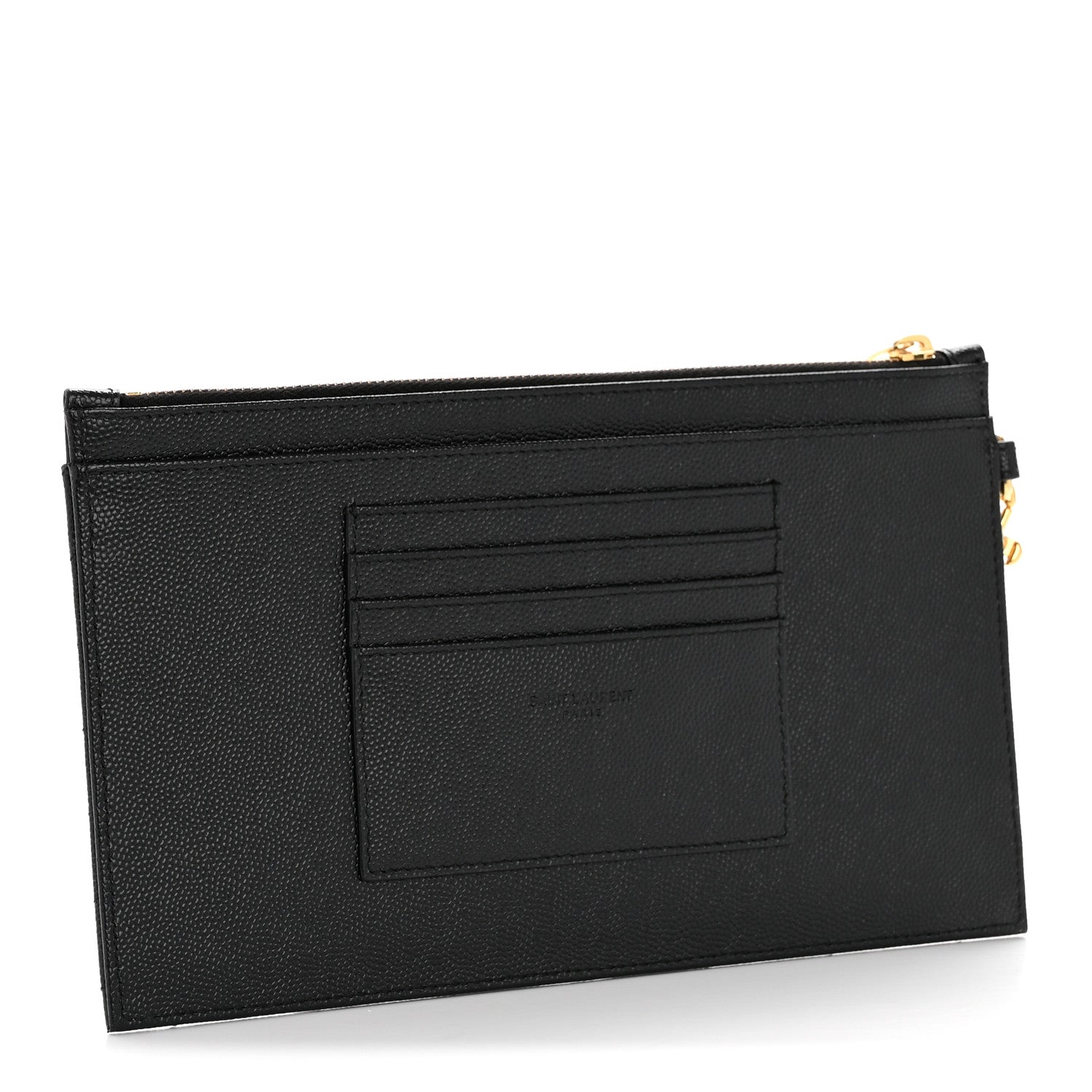 Saint Laurent Grain De Poudre Chevron Monogram Large Bill Pouch Black 3 of 10