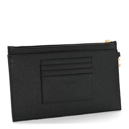 Saint Laurent Grain De Poudre Chevron Monogram Large Bill Pouch Black 3 of 10