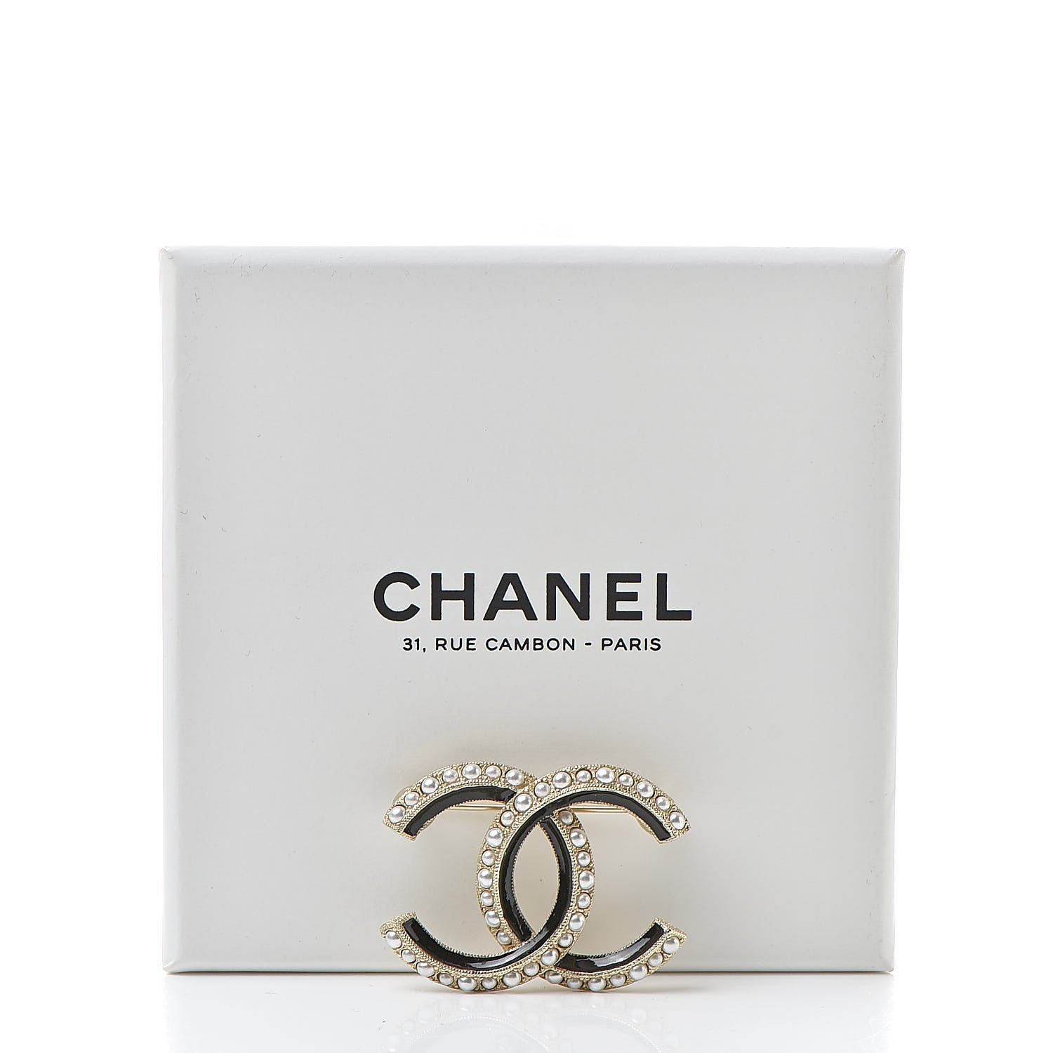 Chanel Pearl Enamel CC Brooch Black Gold 5 of 5