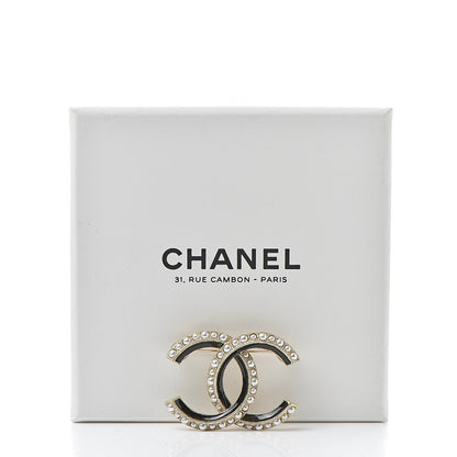 Chanel Pearl Enamel CC Brooch Black Gold 5 of 5
