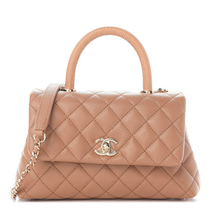 Chanel Caviar Quilted Lizard Embossed Mini Coco Handle Flap Brown 1 of 9