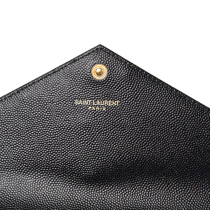 Saint Laurent Grain De Poudre Matelasse Chevron Monogram Flap Wallet Black 6 of 7