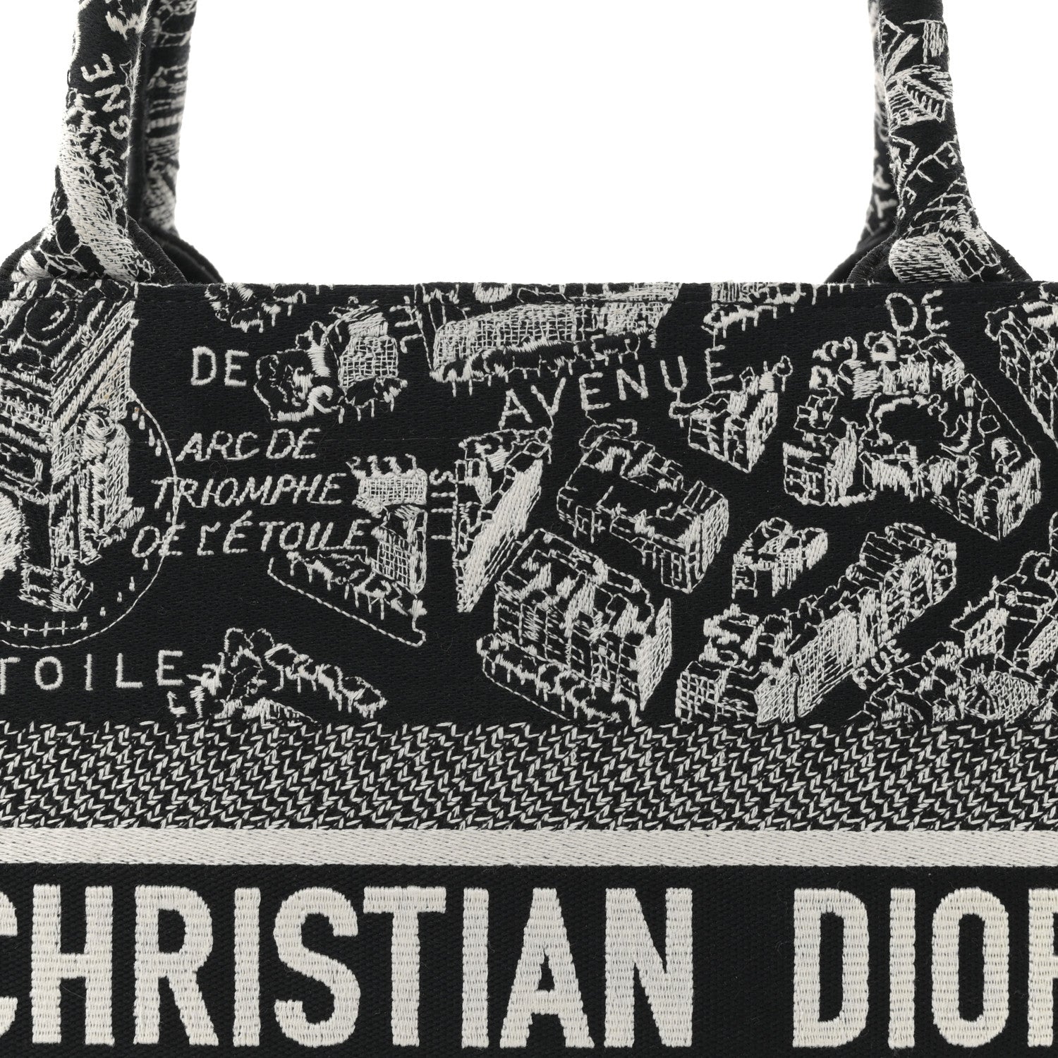 Christian Dior Canvas Embroidered Medium Plan De Paris Book Tote Black White 8 of 11
