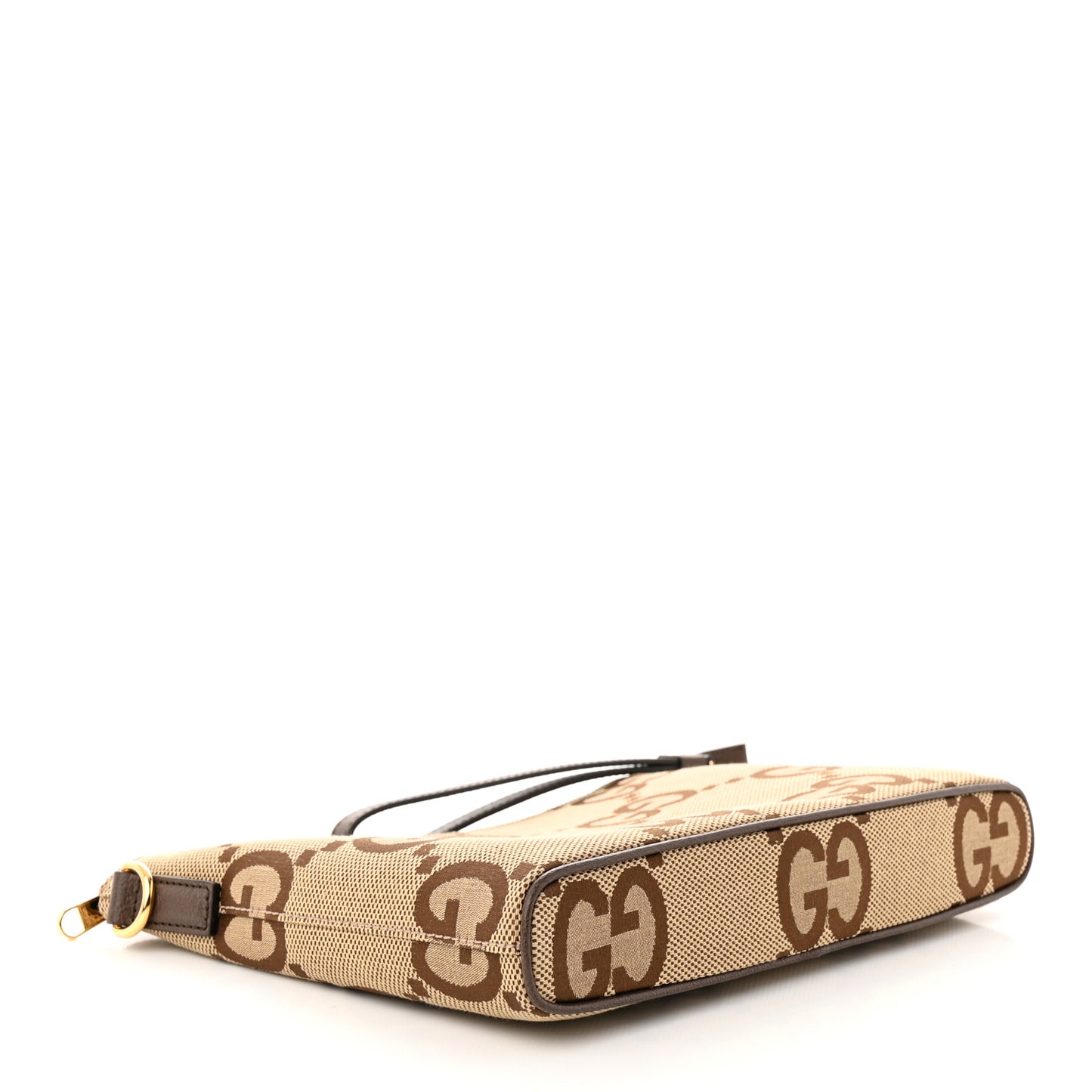 Monogram Jumbo GG Textured Dollar Calfskin Web Wristlet Messenger Bag Camel Ebony New Acero