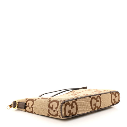 Gucci Monogram Jumbo GG Textured Dollar Calfskin Web Wristlet Messenger Bag Camel Ebony New Acero 4 of 11