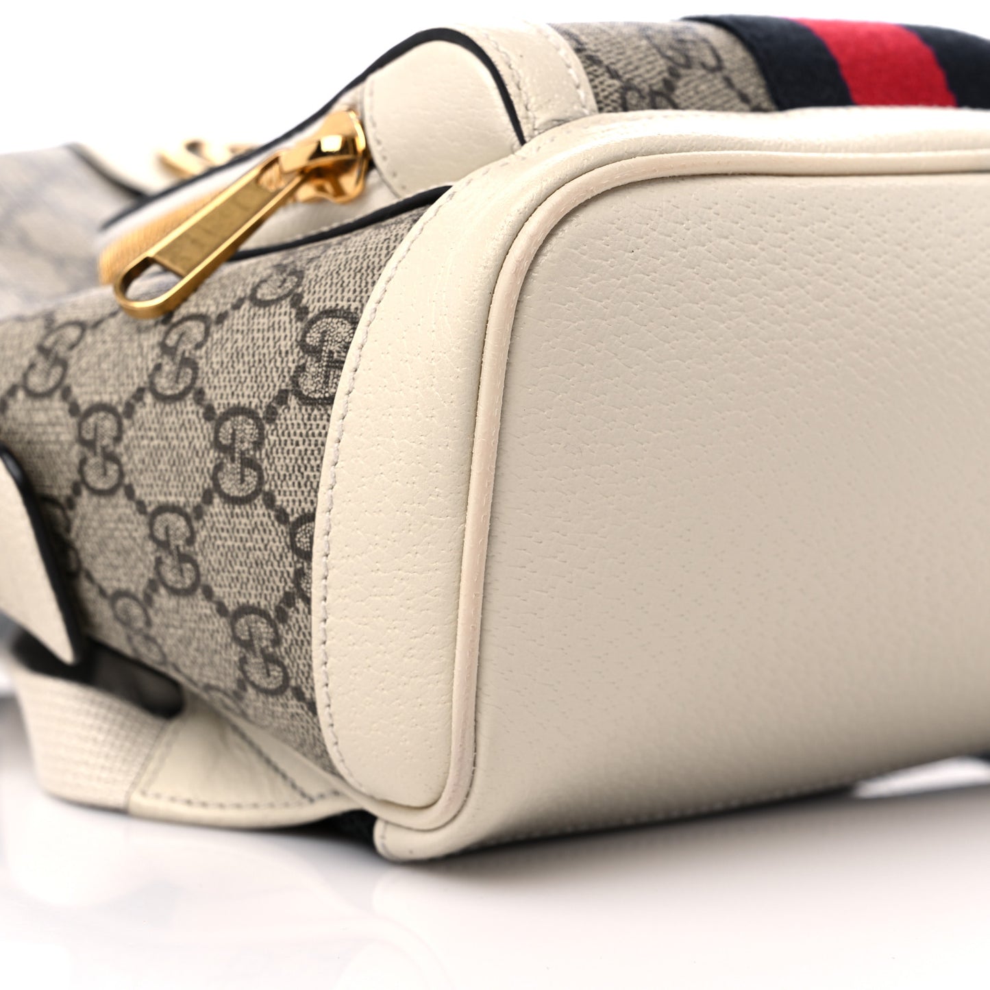 GG Supreme Monogram Textured Calfskin Web Small Ophidia Day Backpack Beige Ebony Mystic White