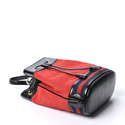 Gucci Suede Patent Web Small Ophidia Bucket Bag Hibiscus Red Black 3 of 9