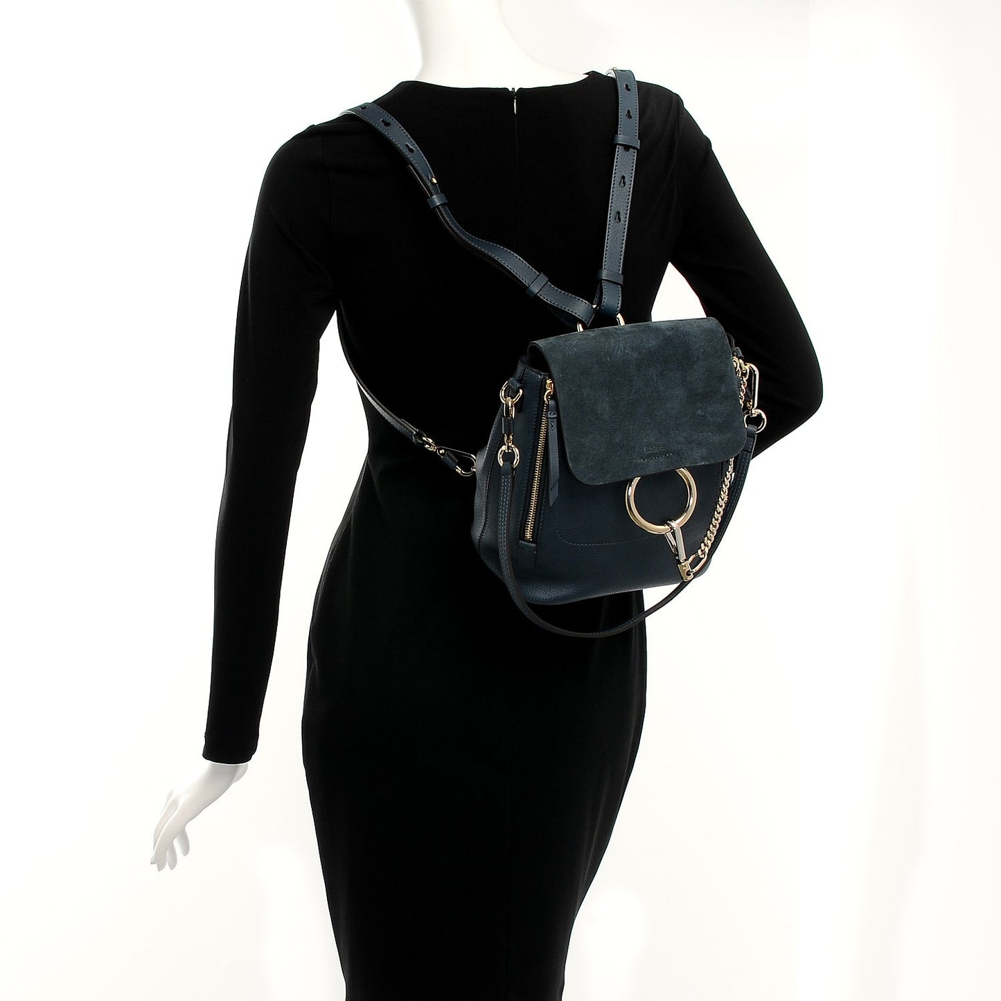 Suede Calfskin Small Faye Backpack Silver Blue