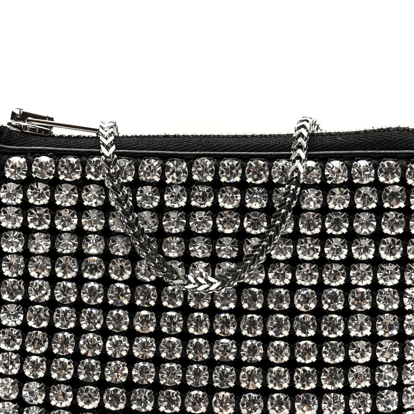 Mesh Crystal Rhinestone Nano Heiress Shoulder Bag Black Silver