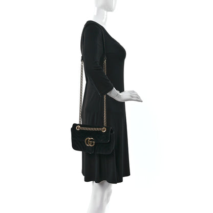 Gucci Velvet Matelasse Mini GG Marmont Shoulder Bag Black 2 of 12