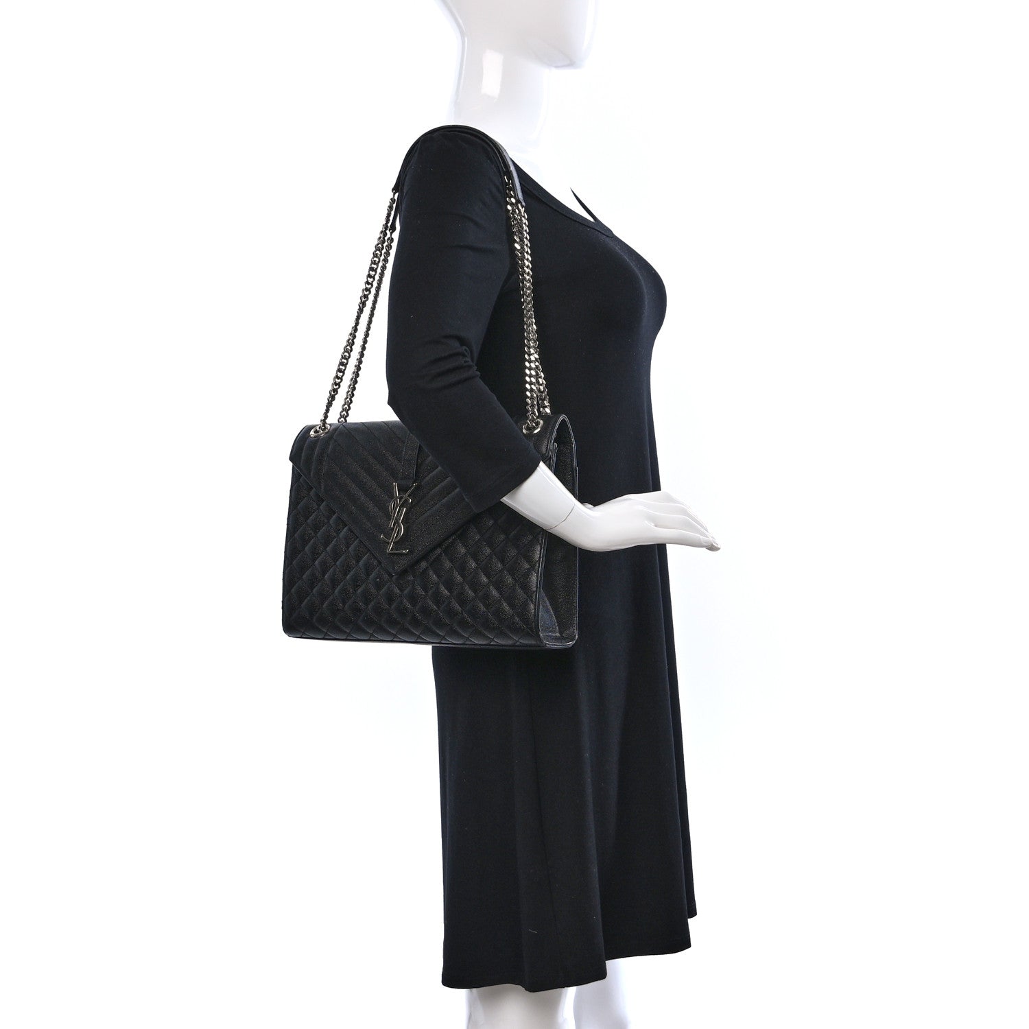 Saint Laurent Grain De Poudre Textured Mixed Matelasse Large Triquilt Monogram Satchel Black 2 of 19
