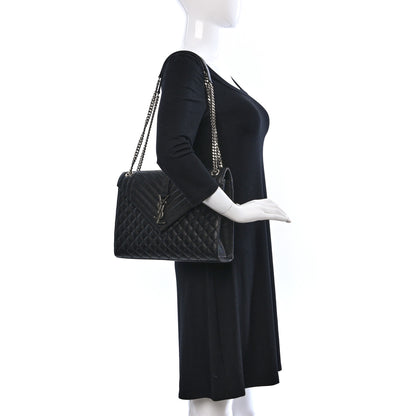 Saint Laurent Grain De Poudre Textured Mixed Matelasse Large Triquilt Monogram Satchel Black 2 of 19