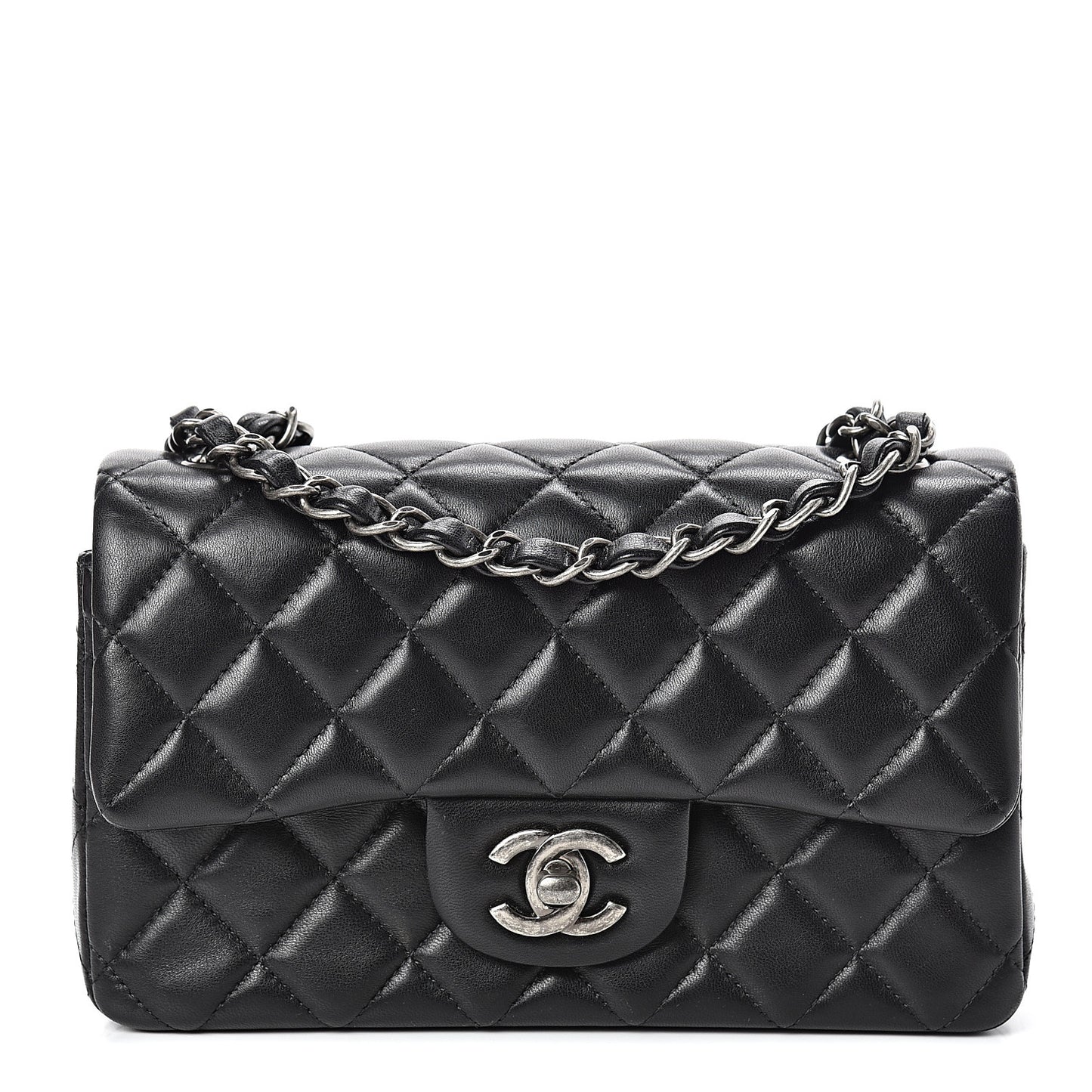 Lambskin Quilted Mini Rectangular Flap Black