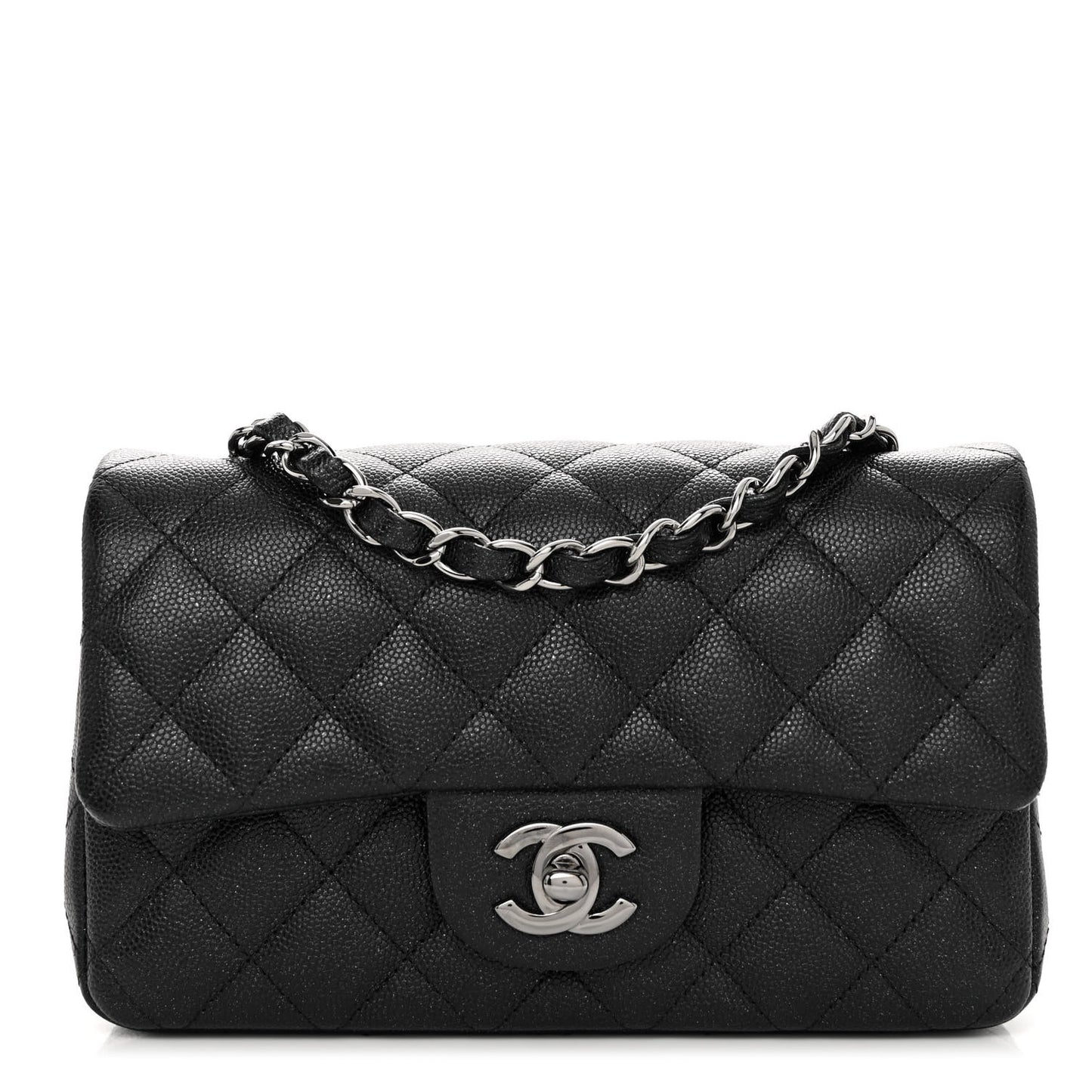 Iridescent Caviar Quilted Mini Rectangular Flap Black