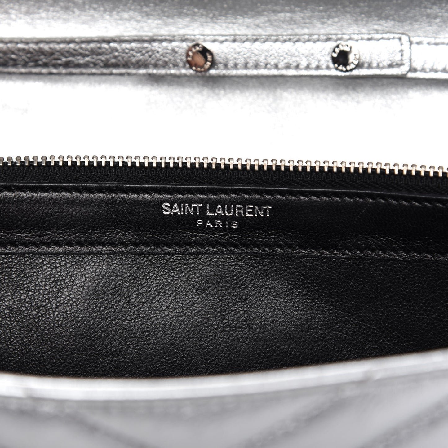 Metallic Grain De Poudre Matelasse Chevron Monogram Chain Wallet Silver