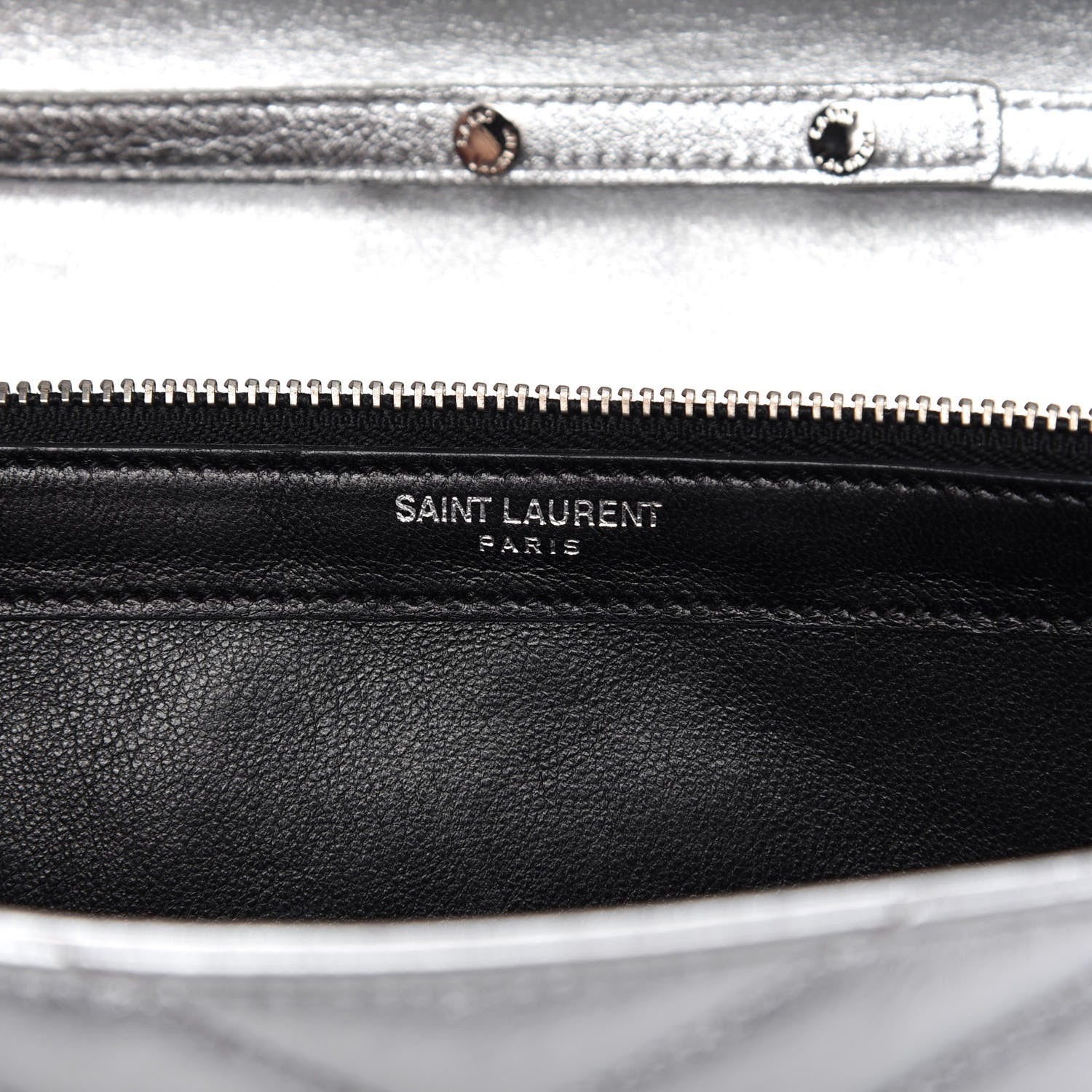 Saint Laurent Metallic Grain De Poudre Matelasse Chevron Monogram Chain Wallet Silver 8 of 11