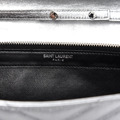 Saint Laurent Metallic Grain De Poudre Matelasse Chevron Monogram Chain Wallet Silver 8 of 11