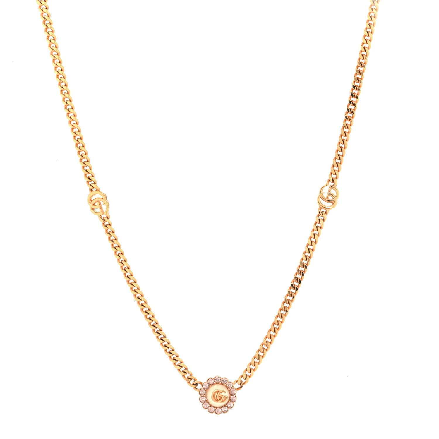 Gucci Crystal Pearl Double G Marmont Flower Necklace Rose Gold 1 of 5