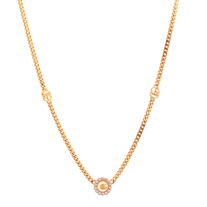 Gucci Crystal Pearl Double G Marmont Flower Necklace Rose Gold 1 of 5