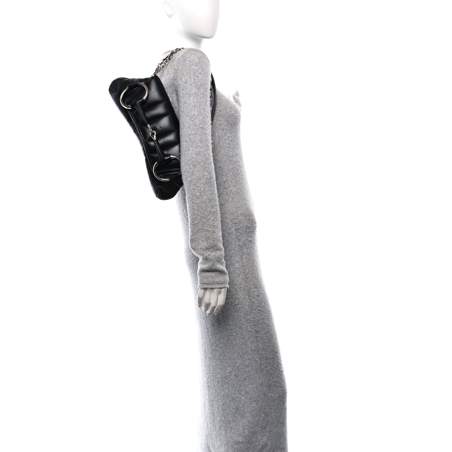 Nappa Vertical Matelasse Medium Maxi Horsebit Chain Shoulder Bag Black