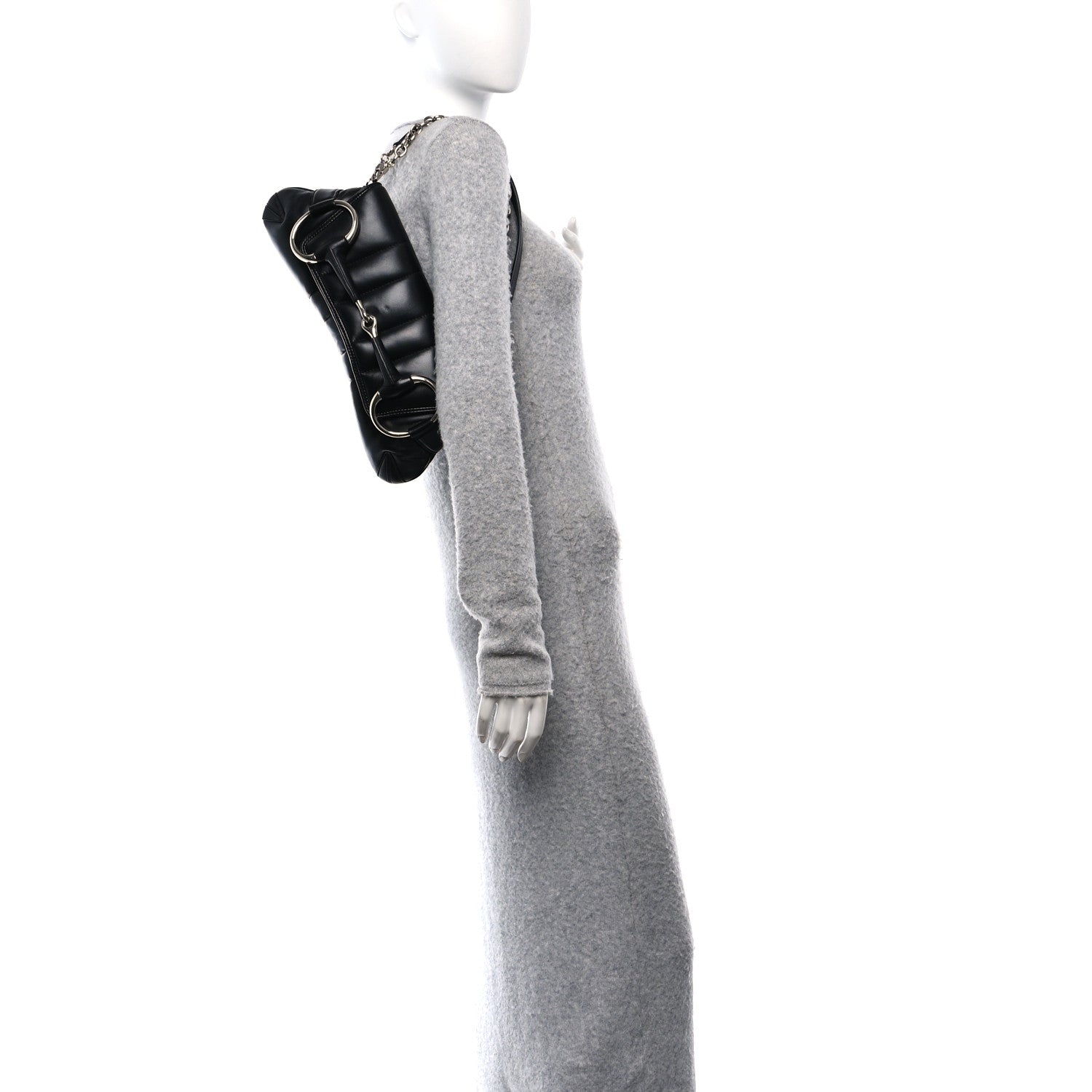 Gucci Nappa Vertical Matelasse Medium Maxi Horsebit Chain Shoulder Bag Black 2 of 9