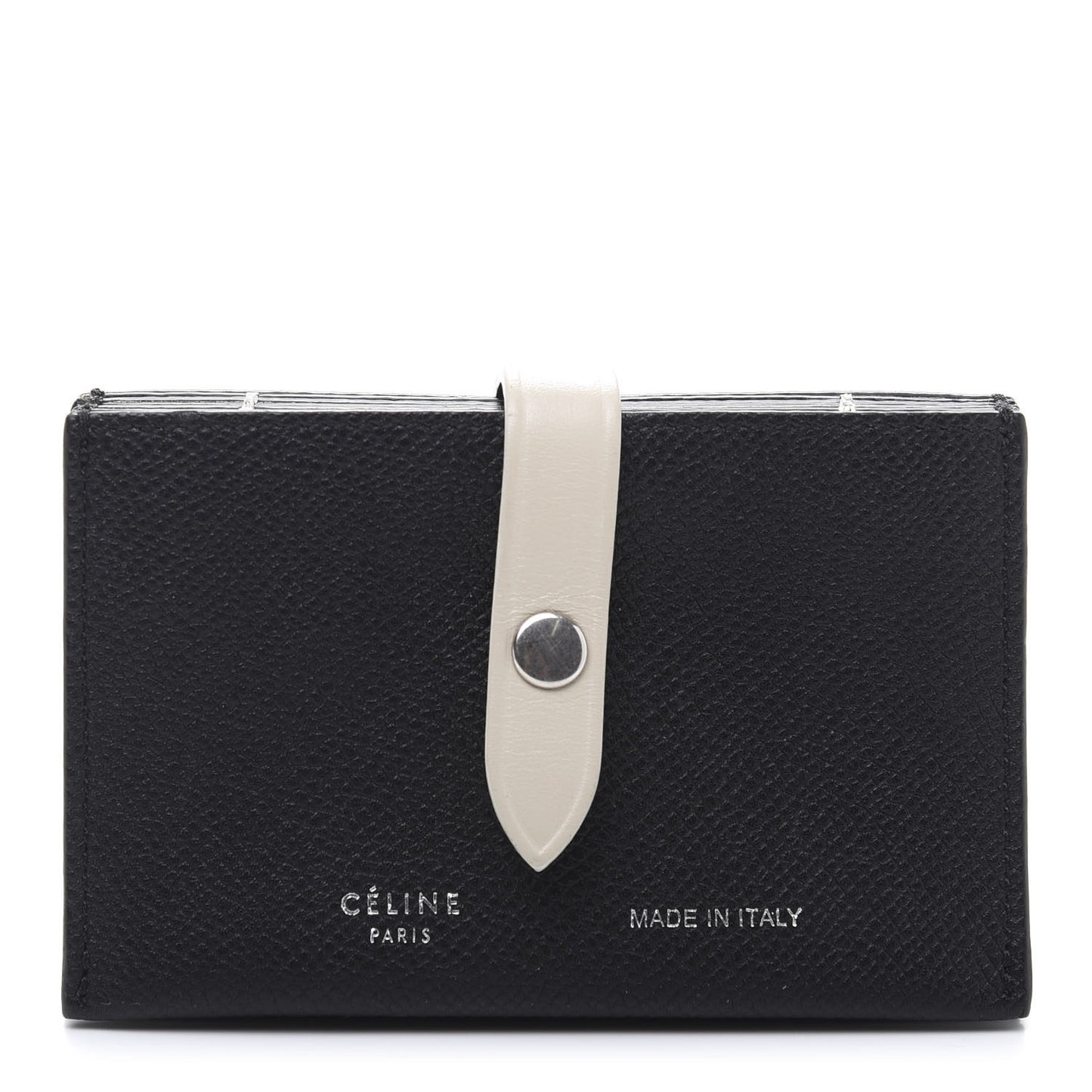 Grained Shiny Calfskin Accordion Card Holder Black Chalk