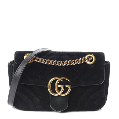 Gucci Velvet Matelasse Mini GG Marmont Shoulder Bag Black 1 of 16