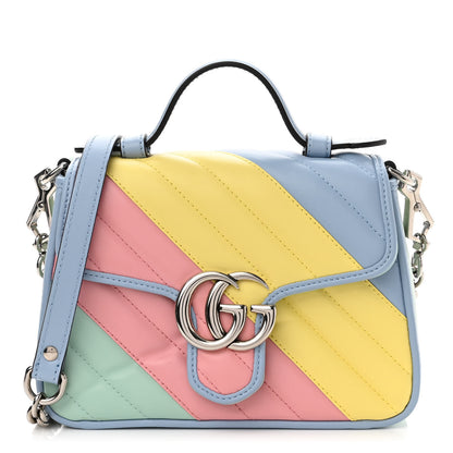 Gucci Calfskin Matelasse Diagonal Mini GG Marmont Top Handle Shoulder Bag Multicolor Pastel 1 of 10