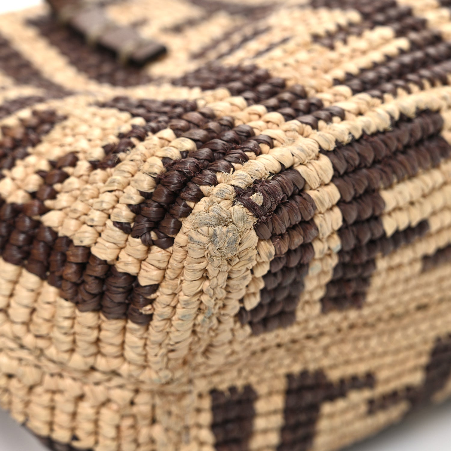 Fendi Raffia Cuoio Romano FF Crochet Mini Roll Tote  Natural Gianduia 13 of 13