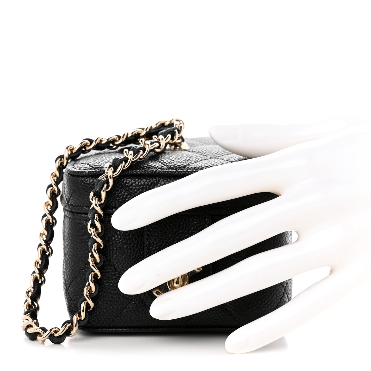 Caviar Quilted Mini Vanity Wrist Case With Chain Black